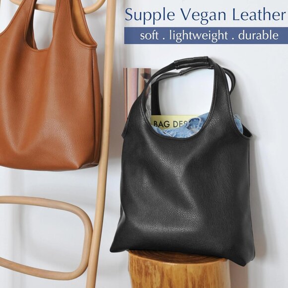 Women's Hobo Bag Soft Vegan Leather Tote Oversized Slouchy Handbag for Shopping, - Picture 3 of 7